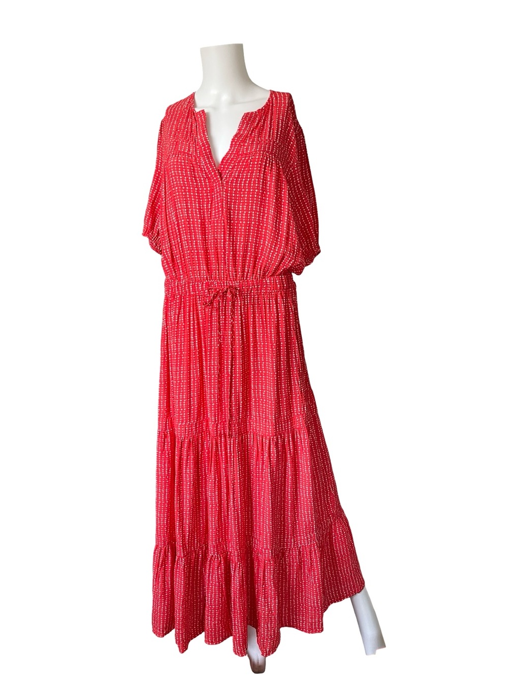 GAP Short Sleeve Tiered Maxi Dress Red White Summer Beach Womens Size Large Tall